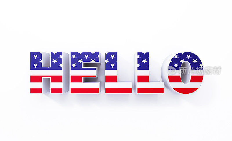 挤压Hello Word纹理与美国国旗在白色背景